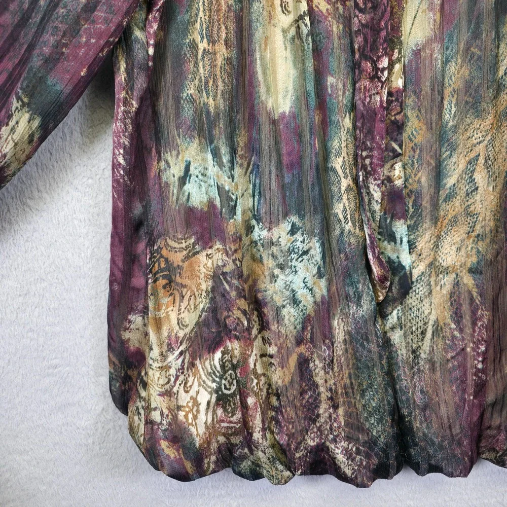 Y2K Dressbarn Top Women 14/16 Tie Satin Mixed Media Pisley Boho Bubble Hem Fairy